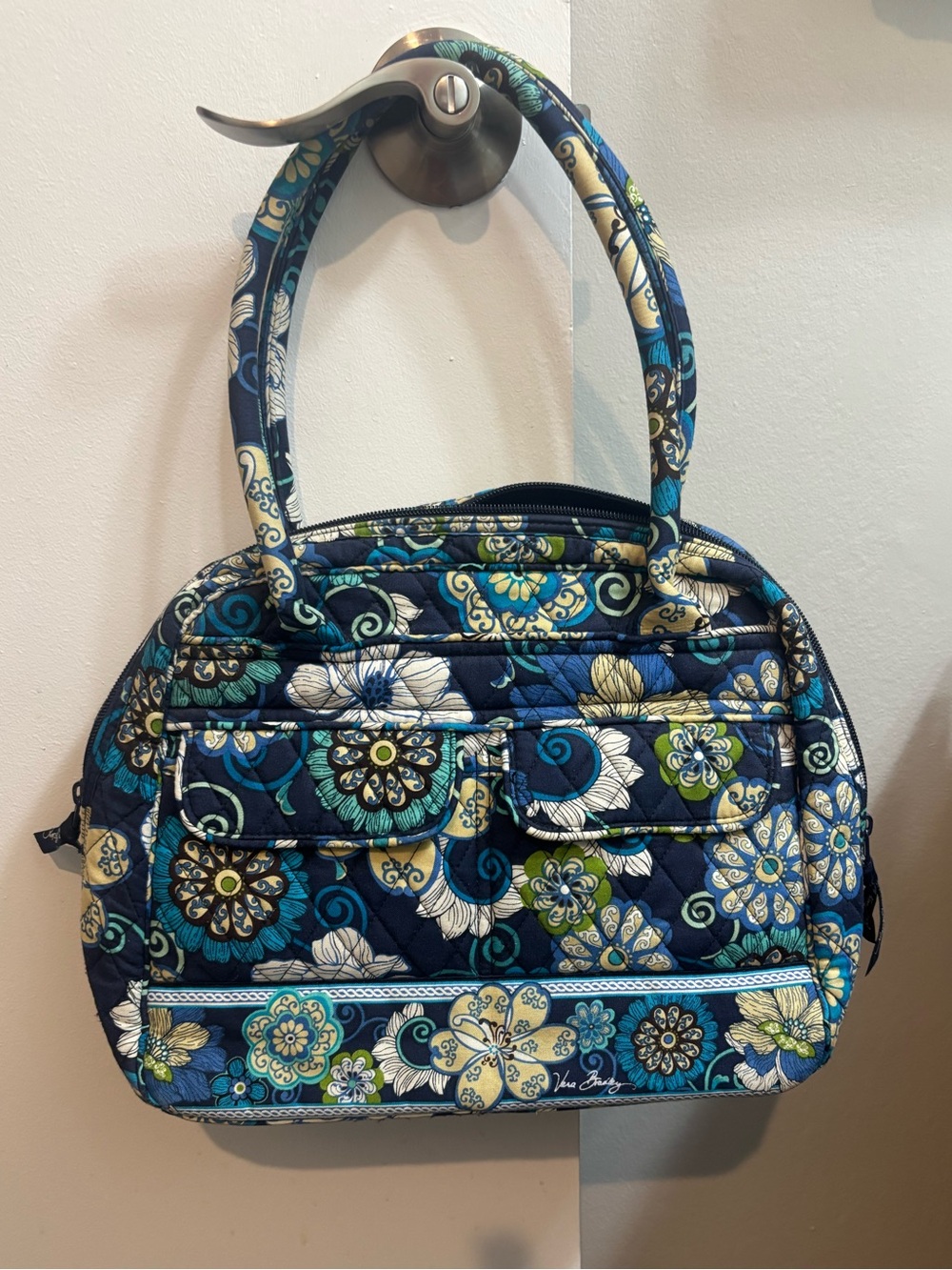 Retired Vera Bradley Navy Teal Floral Quilted Purse